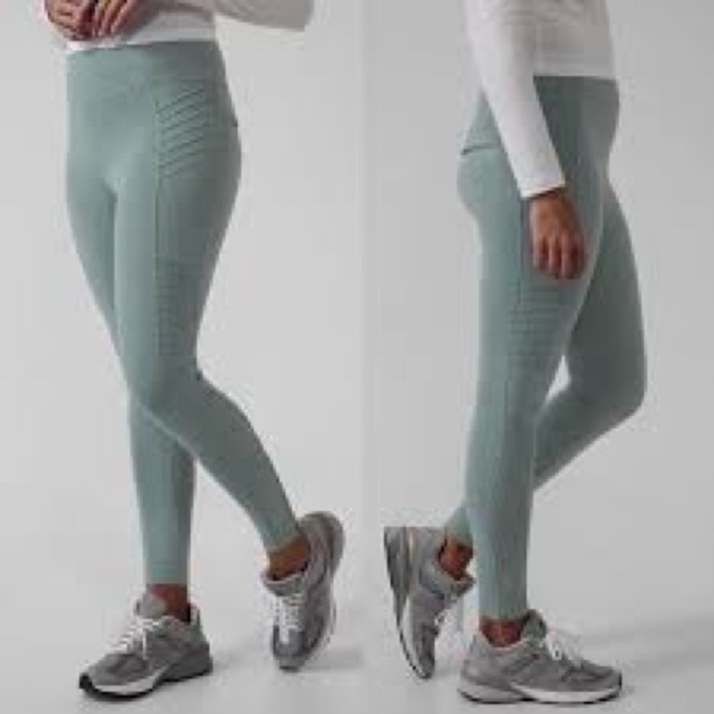 Athleta Delancey Moto Tight Leggings Sage Green Seamless Ribbed High-Rise - Picture 2 of 8